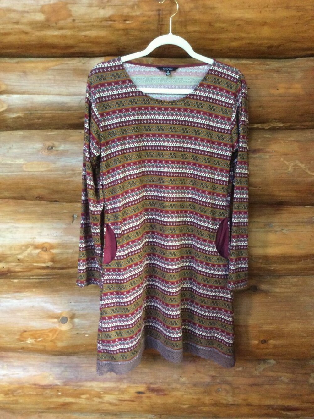 Yak & Yeti Scandi Crochet Hem Detail Contrast Pockets Boho Dress Size Medium